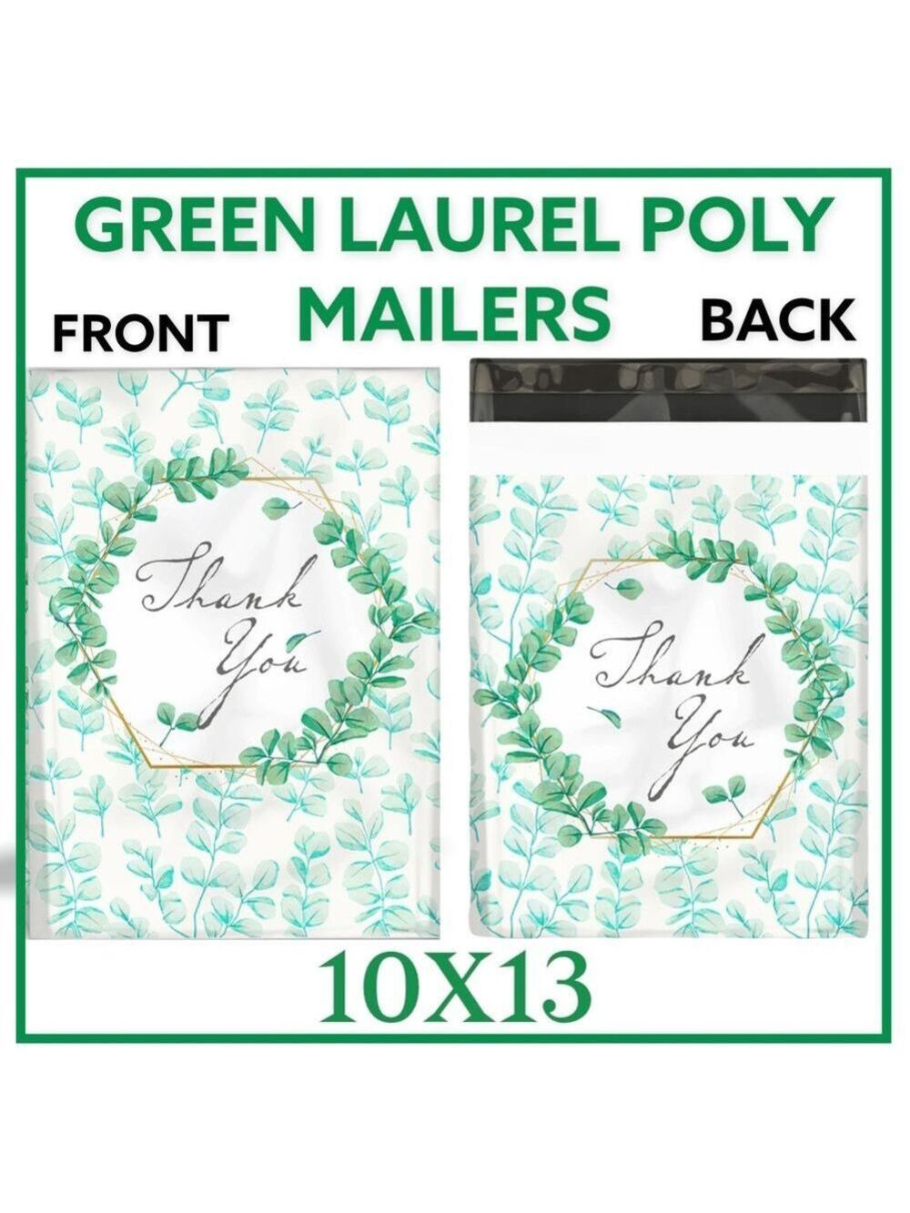 25 10X13 Poly Mailers Green Laurel Thank You Flat Shipping Envelopes - Picture 12 of 12